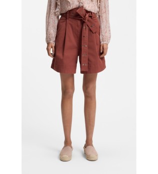 Shorts de algodón elástico con cinturón calado granate
