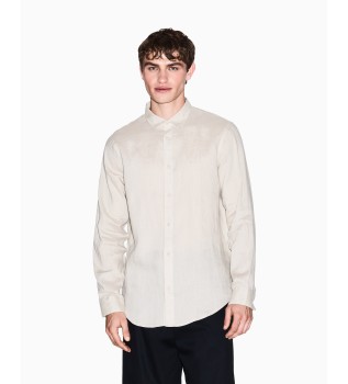 Camicia aderente in lino beige