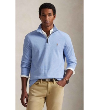 Blauer ?Estate-Rib?-Pullover mit kurzem Reißverschluss