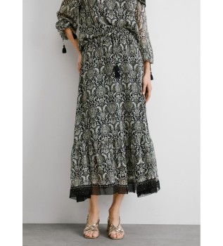 Midi-Rock aus schwarzem Chiffon von Earn