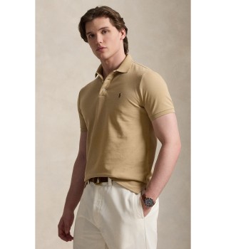 Beige Custom Slim Fit stretch piqué polo shirt