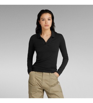 Black slim-fit ribbed polo shirt