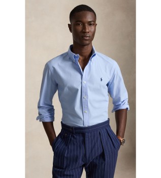 Camisa de popelina elástica Custom Fit azul