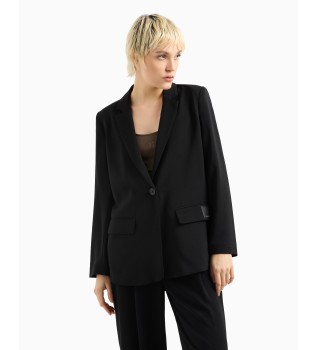 Casualowy blazer w jednolitym kolorze z jednym guzikiem i klapą z wcięciem, długi rękaw, czarny