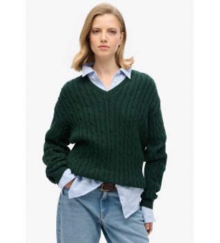 Pull surdimensionné à torsades vert
