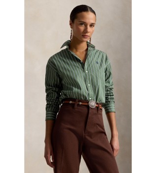 Camisa de algodão com listras Relaxed Fit verde