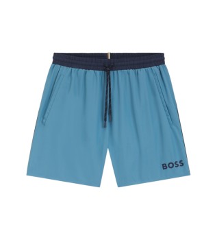 Sunga tipo shorts com logotipo e acabamentos em contraste azul