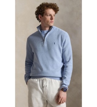 Pull en maille piquée et coton bleu