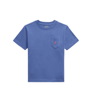 T-shirt i strikket bomuld med lomme i blå
