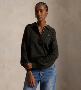 Pull type polo en laine et cachemire vert