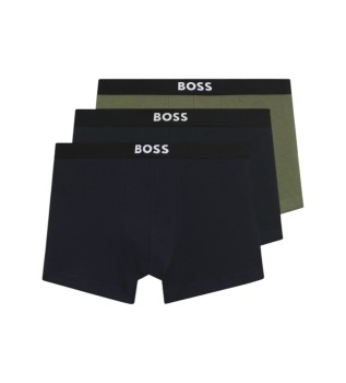 Set of 3 Navy, Green Elastic Knit Boxers