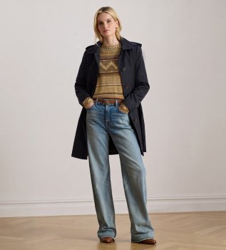 Manteau écossais en mélange de coton marine