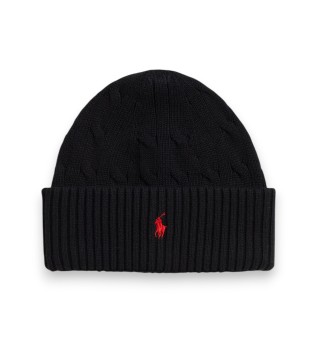 Black Cable Knit Cotton Beanie