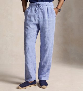 Pantalon Lateef en lin Relaxed Fit bleu