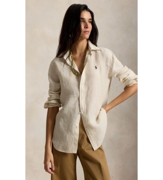 Lanena srajca Classic Fit s progami, bež barve