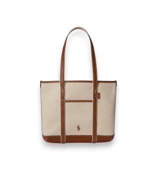 Tote-shoppertaske i bomuldslærred, beige, brun