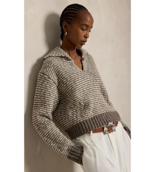 Pull en mélange de coton à rayures marron