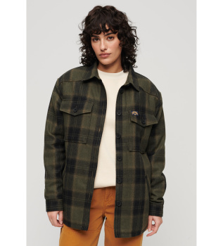 Rutig overshirt med fårskinnsfoder grön