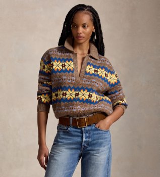 Pull en laine à motif Fair Isle marron