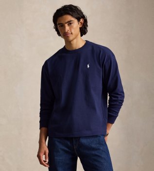 Langärmeliges Jersey-Strickshirt marineblau