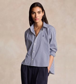 Chemise coupe recadrée en coton à rayures bleu
