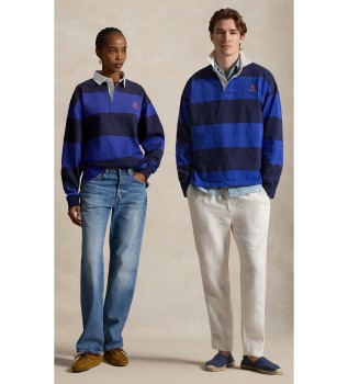 Rugby-Shirt Big Fit gestrickt blau