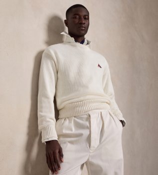 Pull en coton Relaxed Fit brodé blanc