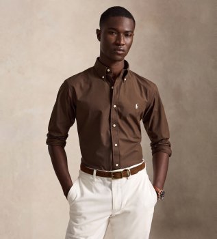 Brown Custom Fit stretch poplin shirt