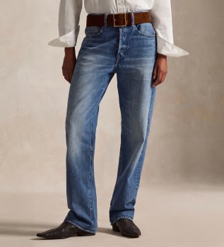 Jeansy z wysokim stanem Relaxed Straight Fit niebieskie