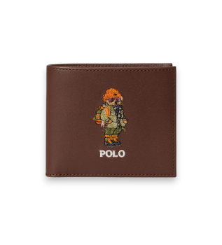 Brun læderpung med Polo Bear