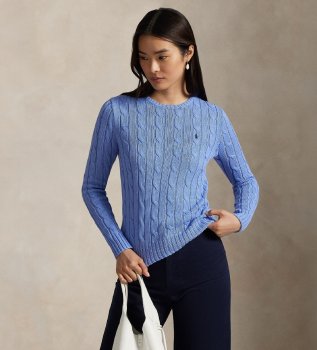 Blue cotton sweater in cable knit