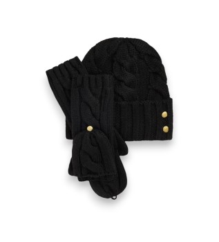 Set Gorro y mitones en punto de ochos negro