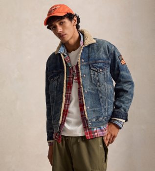 Giacca trucker in denim con fodera blu