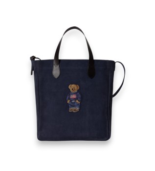 Borsa tote in pelle scamosciata con Polo Bear blu navy