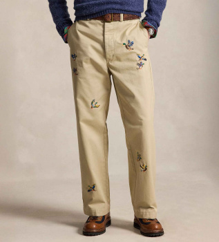 Calça Whitman bordada Relaxed Fit bege