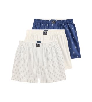 Set of 3 blue, white cotton boxers