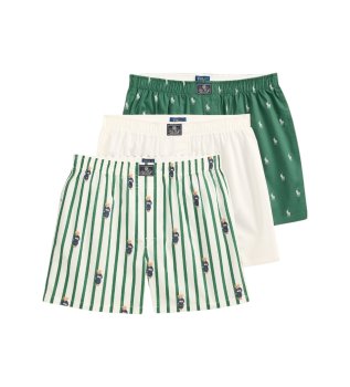 Set of 3 cotton boxers, green and white