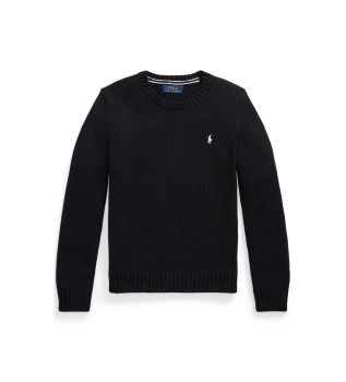 Maglione di cotone con collo rotondo nero