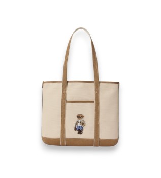 Bolsa tote shopper pequena com Polo Bear bege