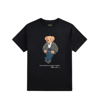 Camiseta de malha de algodão Polo Bear preta