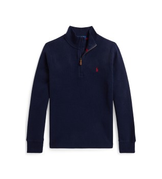 Maglione Estate-Rib con zip blu marino