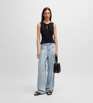 Pantalone plissettato ampio azzurro chiaro