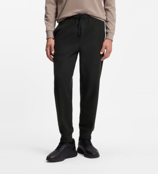 Pantalone regular fit in tessuto melange con logo nero