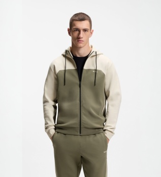 Sweat à capuche colorblock beige, vert