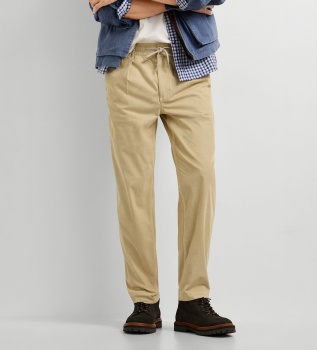Calça Tapered Pull On Corduroy Bege