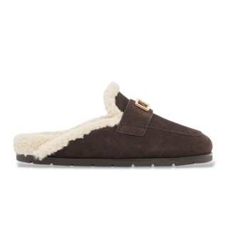 Brown Leather Clogs with Shearling