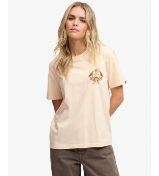Beige verziertes T-Shirt mit Crest-Emblem