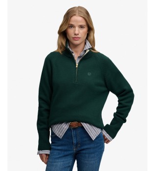 Knit sweater with half zip in green