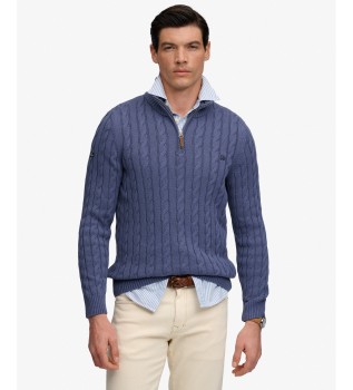 Preppy Cable Half Zip Sweater in blue