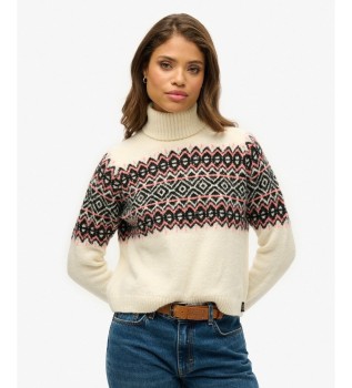 Maglione dolcevita fantasia Fairisle beige